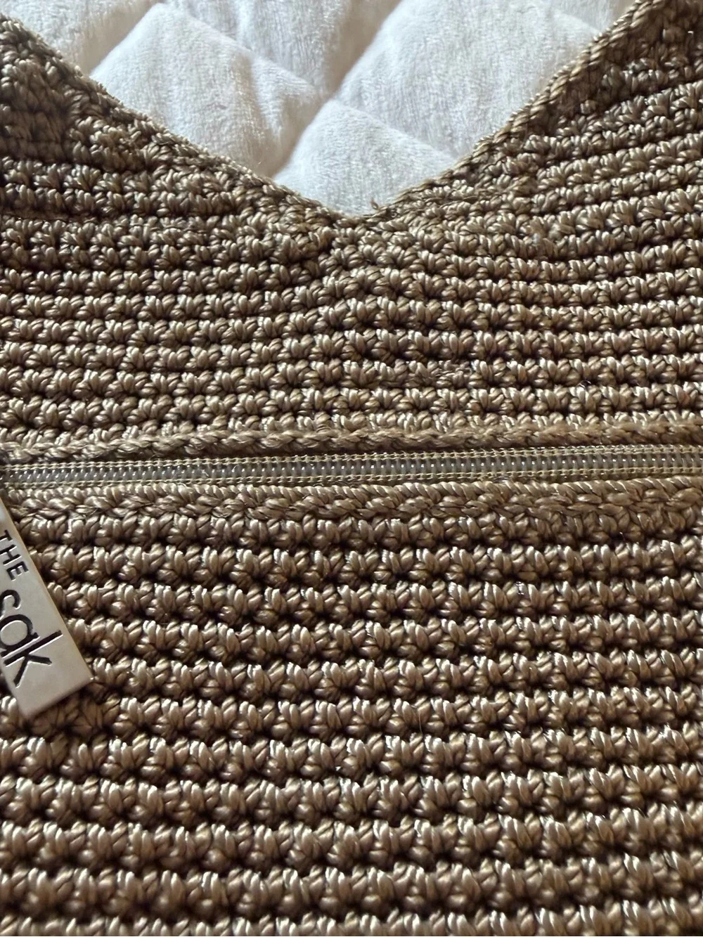 The Sak Vintage Crochet Hobo Bag Taupe Brown Knit Shoulder Purse Boho